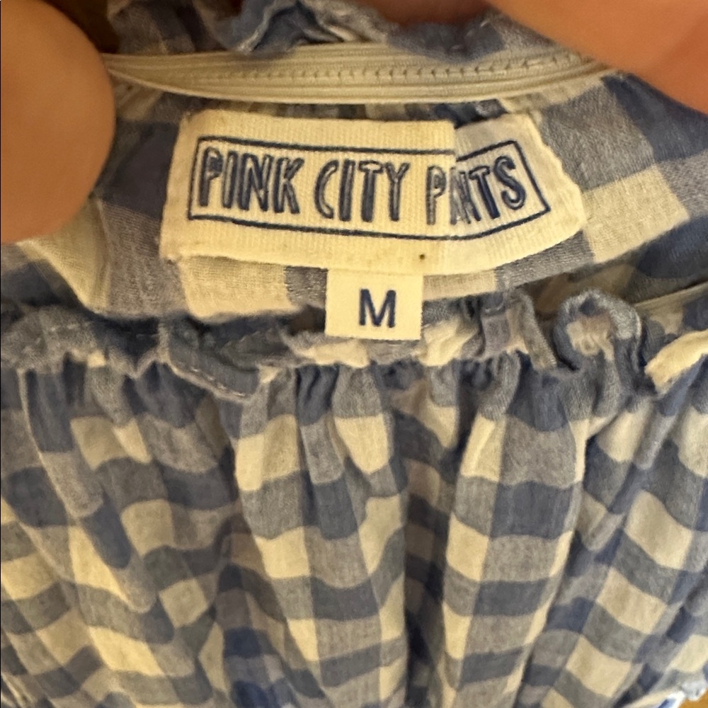Blue Gingham Stretchy Ruffled Smocked Dress - Picture 3 of 3